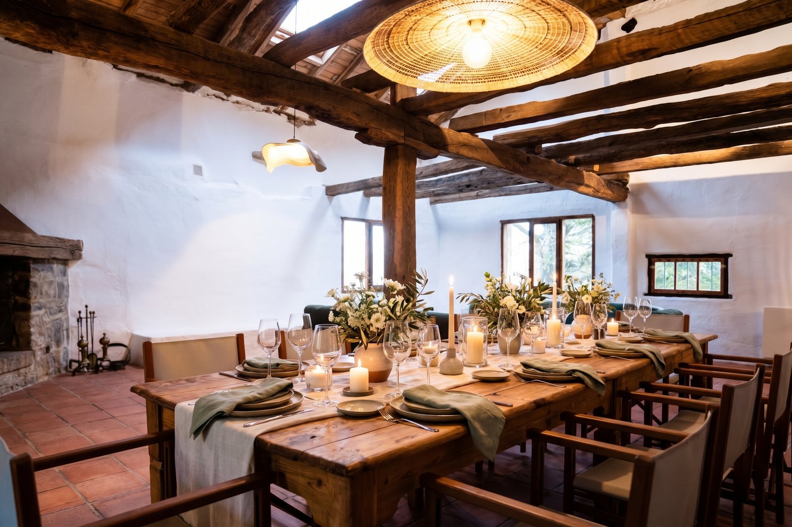 Eventos gastronómicos en mesa de roble